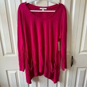 Sejour Long Sleeve Tunic Top with Pockets Vibrant Pink Womens Size 1X